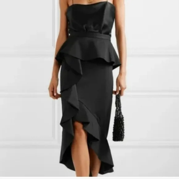 Alice + Olivia Black Alessandra Ruffled Peplum Hi-Low Skirt SIZE 2 - Picture 4 of 14